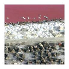 Побережье Розового озера Ретба с солью и хижинами